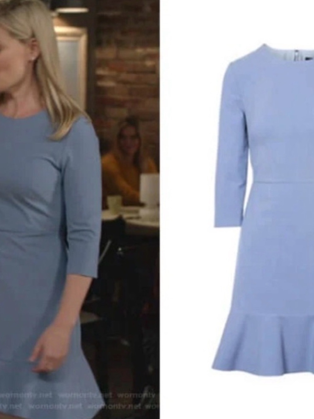 Banana Republic Petite 6P Blue Fit & Flare Flounce Hem 3/4 Sleeve Dress